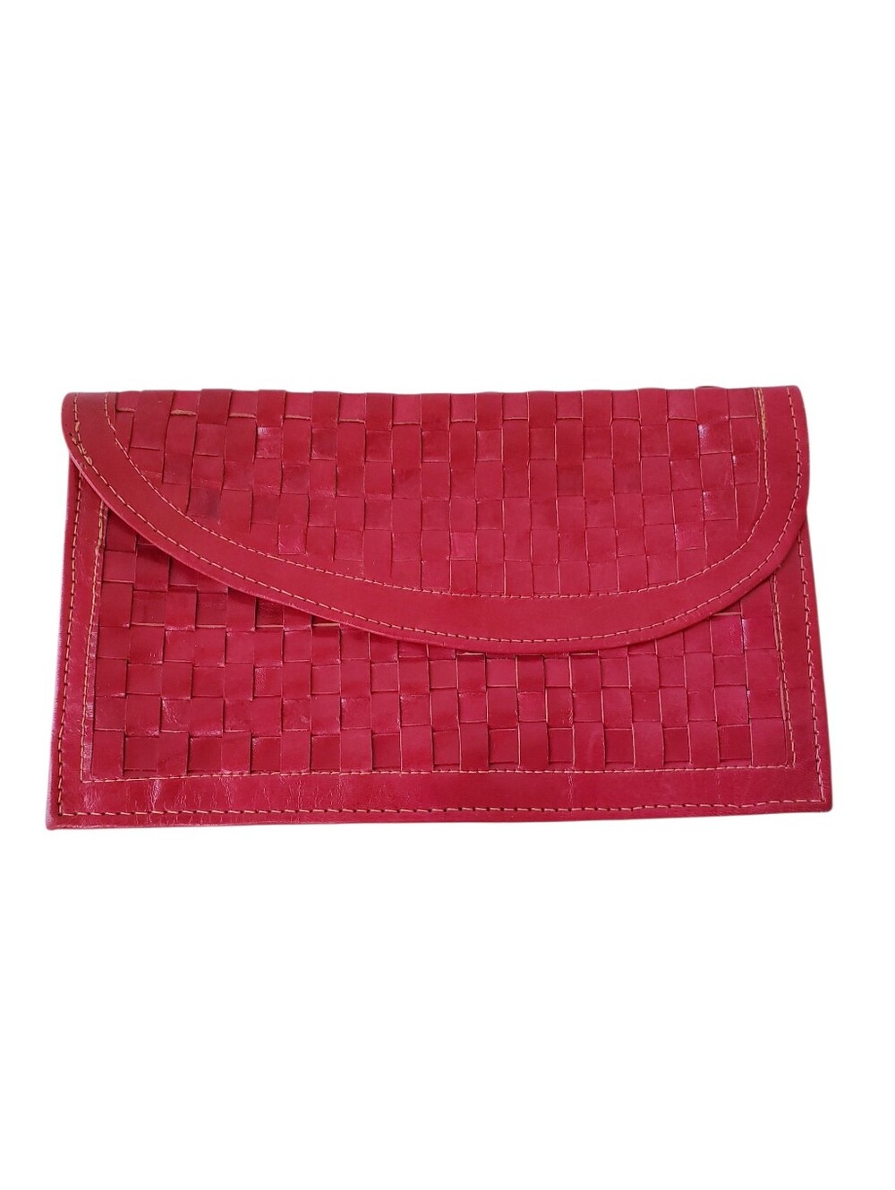 Vintage Red Leather Slim Clutch